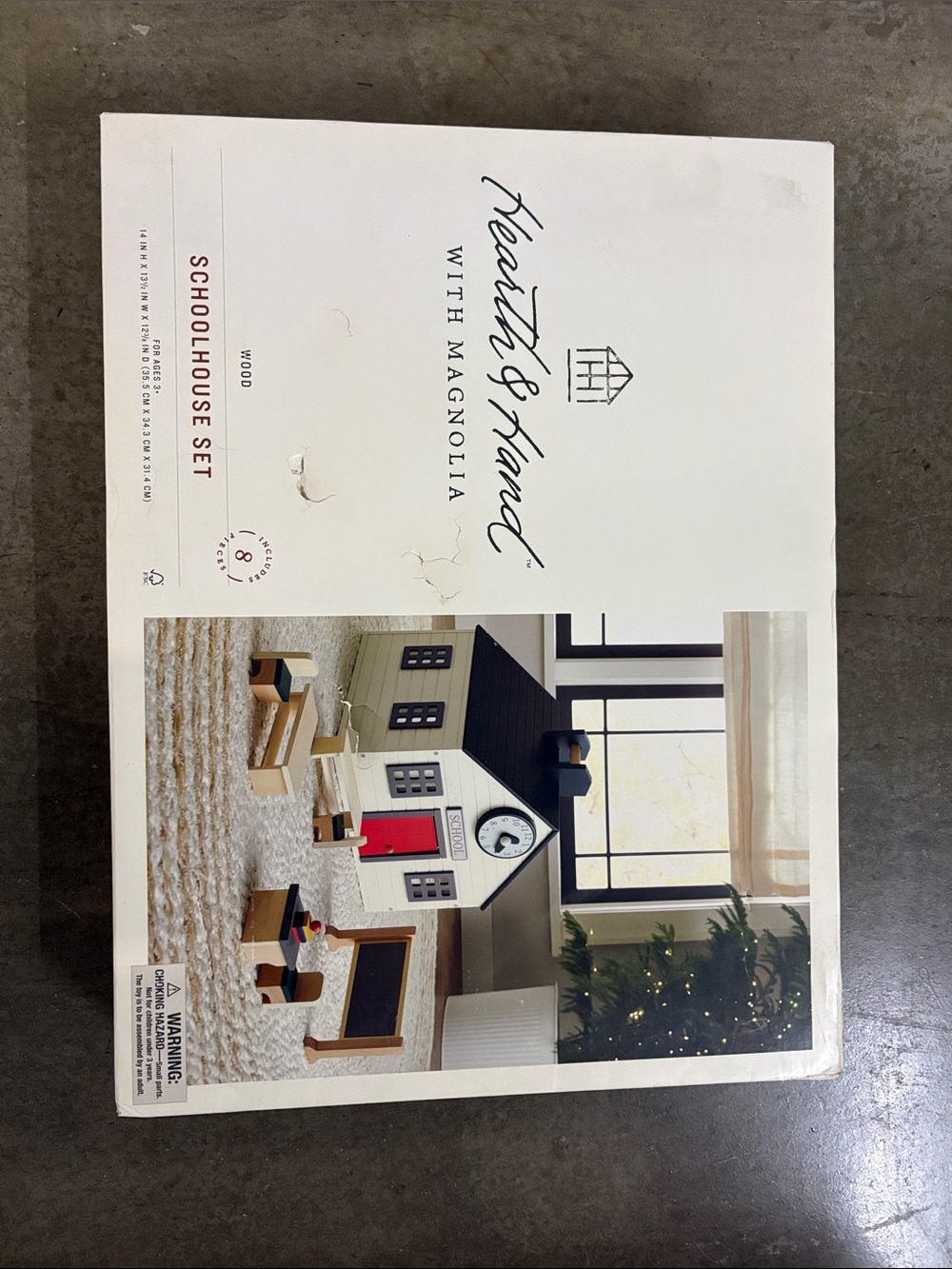 Hearth & Hand Neutral Wooden Schoolhouse Set with Red Door